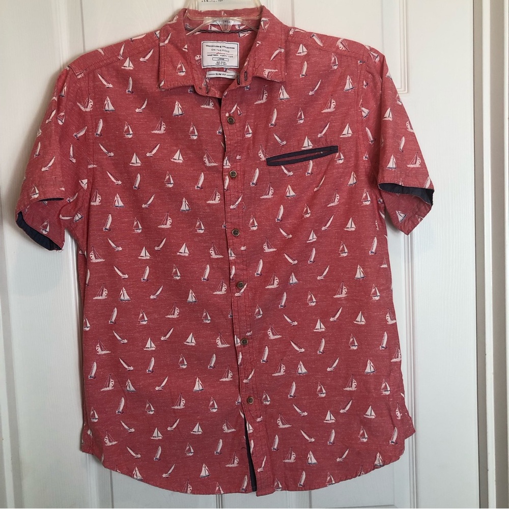 Travelers Collection On the Road Men’s Slim Fit Button Down Shirt Size L